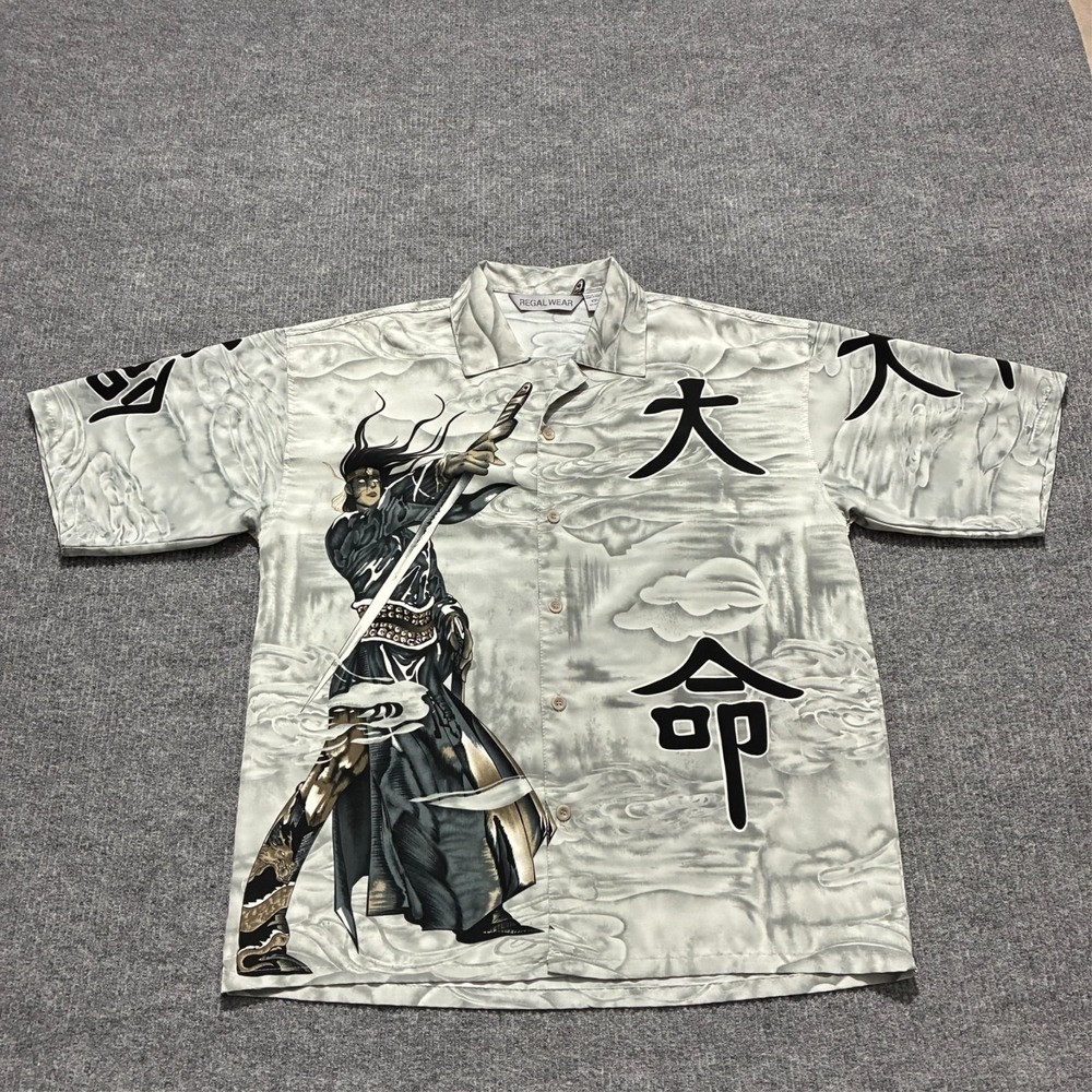 Regal Wear Samurai Warrior Graphic Button Up‎ Shirt Mens Size 2XL Short Sleeve